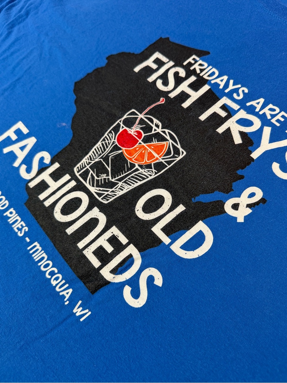 Wisconsin Fish Fry‎ Old Fashioned Graphic Tee Blue 2XL Minocqua WI
